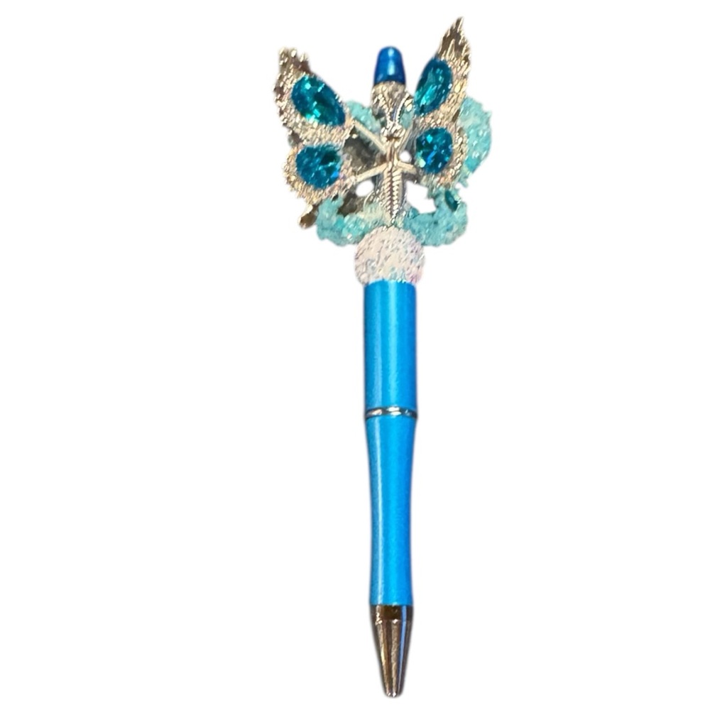 Blue Bouncing Butterfly Beaded Pen